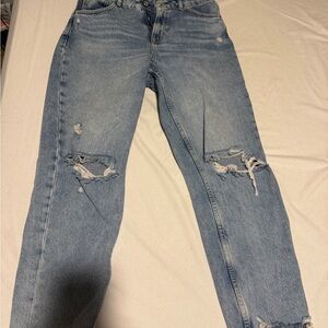 Zara High Rise Blue Distressed Jeans